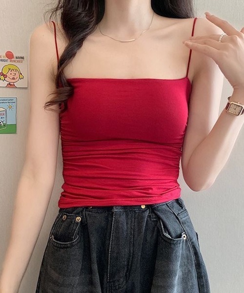 MASHIRO(マシロ)の「【MASHIRO】サイドギャザー カラー キャミトップ(MA/EKW152)(キャミソール・レディース・ホワイト/レッド/グレー/ブラック・FREE)」の4枚目の写真
