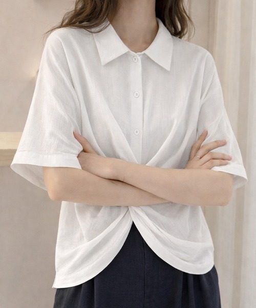 SallyLunn（サリーラン）の「クロスツイストブラウス（シャツ/ブラウス・レディース・ホワイト/ブラック・MEDIUM/LARGE）」の4枚目の写真