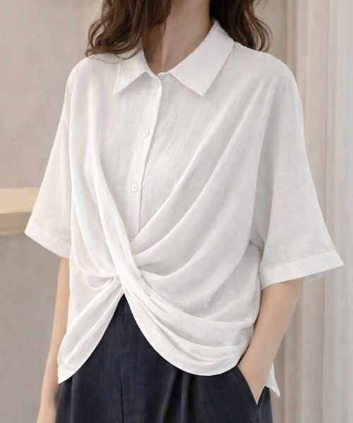 SallyLunn（サリーラン）の「クロスツイストブラウス（シャツ/ブラウス・レディース・ホワイト/ブラック・MEDIUM/LARGE）」の5枚目の写真
