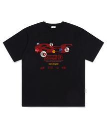 ピンボタン ESCF ロゴ コラージュプリント オーバーサイズ 半袖Tシャツ ブラック