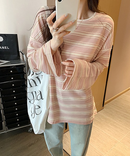Girly Doll(ガーリードール)の「立体ボーダーカットソー(Tシャツ/カットソー・レディース・ピンク/ネイビー/グレー・M/S)」の14枚目の写真
