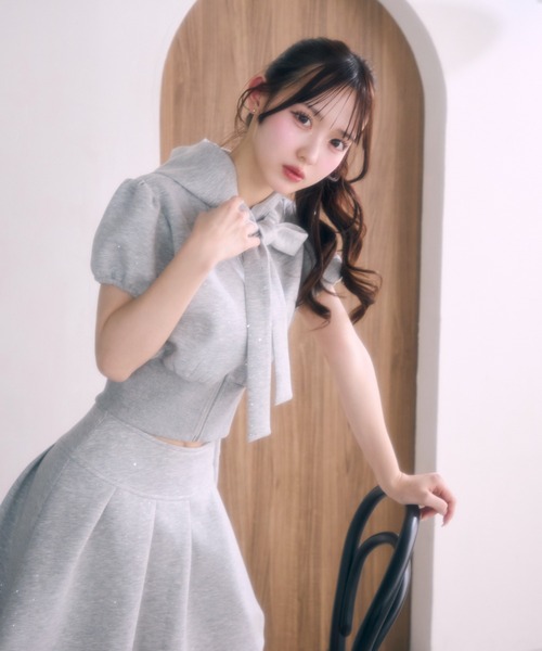 TITTY&CO.(ティティーアンドコー)の「フロントリボンラメスウェットセットアップ(セットアップ・レディース・グレー/ブラック・FREE)」の20枚目の写真