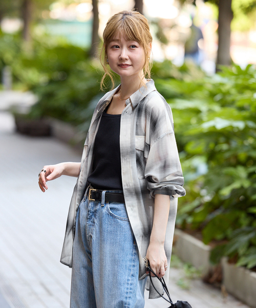B.C STOCK（ベーセーストック）の「ウォッシャブル / ルーズシアーチェックWポケットシャツ（シャツ/ブラウス・レディース・ブラック/ベージュ・FREE）」の9枚目の写真