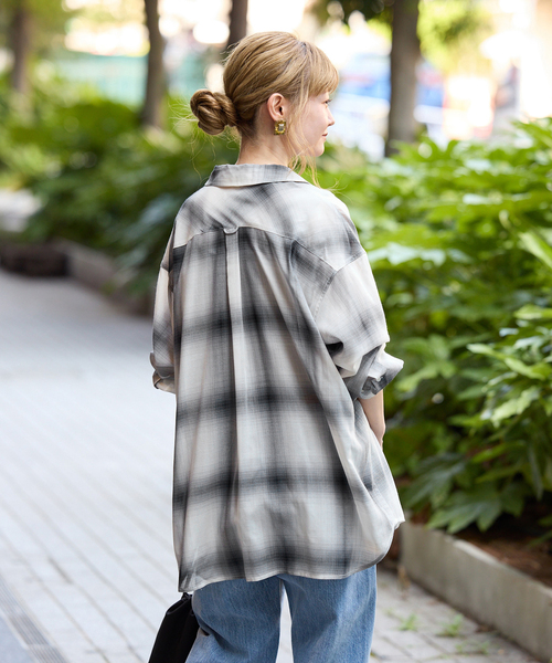 B.C STOCK（ベーセーストック）の「ウォッシャブル / ルーズシアーチェックWポケットシャツ（シャツ/ブラウス・レディース・ブラック/ベージュ・FREE）」の11枚目の写真