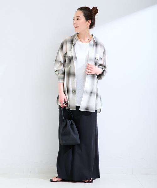 B.C STOCK（ベーセーストック）の「ウォッシャブル / ルーズシアーチェックWポケットシャツ（シャツ/ブラウス・レディース・ブラック/ベージュ・FREE）」の12枚目の写真