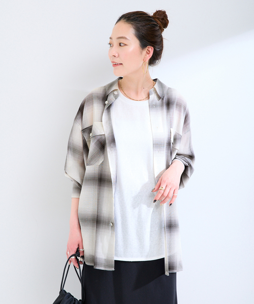 B.C STOCK（ベーセーストック）の「ウォッシャブル / ルーズシアーチェックWポケットシャツ（シャツ/ブラウス・レディース・ブラック/ベージュ・FREE）」の15枚目の写真