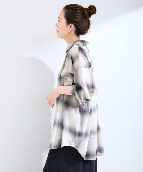 B.C STOCK（ベーセーストック）の「ウォッシャブル / ルーズシアーチェックWポケットシャツ（シャツ/ブラウス・レディース・ブラック/ベージュ・FREE）」の16枚目の写真