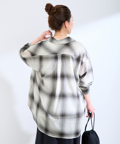 B.C STOCK（ベーセーストック）の「ウォッシャブル / ルーズシアーチェックWポケットシャツ（シャツ/ブラウス・レディース・ブラック/ベージュ・FREE）」の18枚目の写真