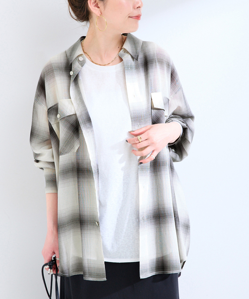 B.C STOCK（ベーセーストック）の「ウォッシャブル / ルーズシアーチェックWポケットシャツ（シャツ/ブラウス・レディース・ブラック/ベージュ・FREE）」の19枚目の写真