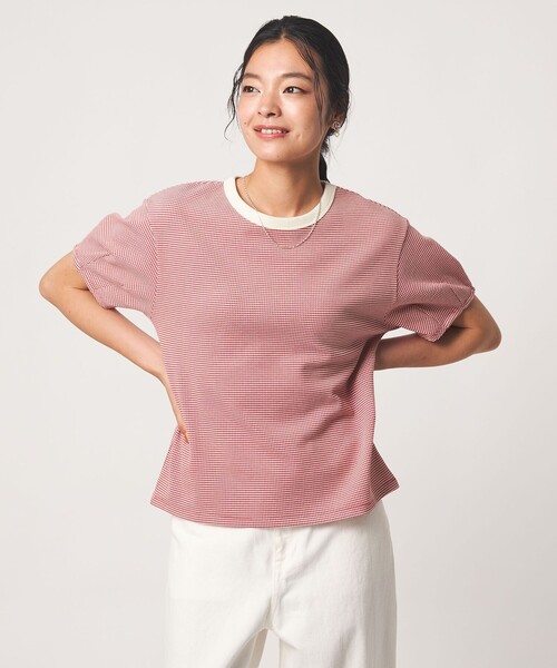A DAY IN THE LIFE UNITED ARROWS(アデイインザライフユナイテッドアローズ)の「ワッフルボーダー タックスリーブTシャツ <A DAY IN THE LIFE>(Tシャツ/カットソー・レディース・ライトブルー/ケリーグリーン/ネイビー/ダークグレー/ダークブラウン/オレンジ・FREE)」の6枚目の写真