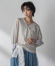 LEVITA配色Vネックドルマンニットプルオーバー