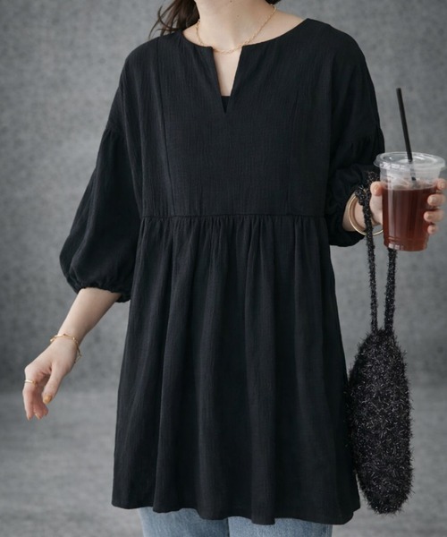 Mignonjour(ミニョンジュール)の「FReePLACe/半袖 フレア トップス X12814(Tシャツ/カットソー・レディース・ブラック/ホワイト・LARGE/MEDIUM)」の3枚目の写真