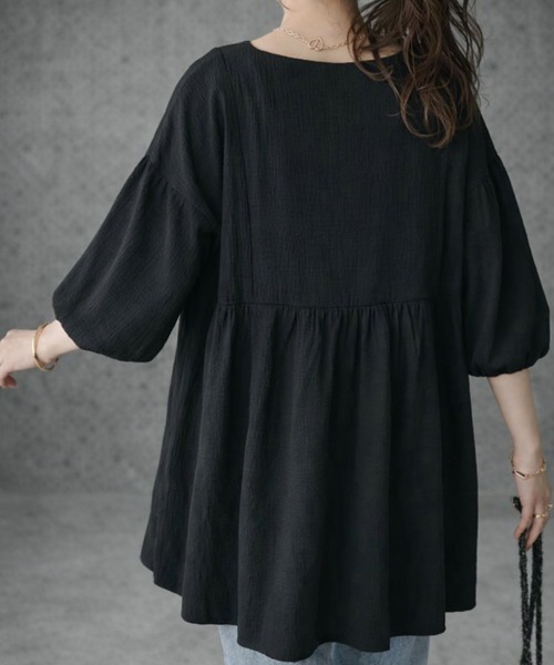 Mignonjour(ミニョンジュール)の「FReePLACe/半袖 フレア トップス X12814(Tシャツ/カットソー・レディース・ブラック/ホワイト・LARGE/MEDIUM)」の4枚目の写真