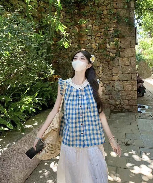 AsheKsha（アシクシャ）の「小フリル袖ドールシャツ（シャツ/ブラウス・レディース・ブルー・M）」の3枚目の写真