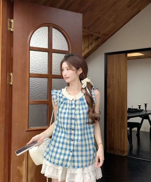 AsheKsha（アシクシャ）の「小フリル袖ドールシャツ（シャツ/ブラウス・レディース・ブルー・M）」の4枚目の写真