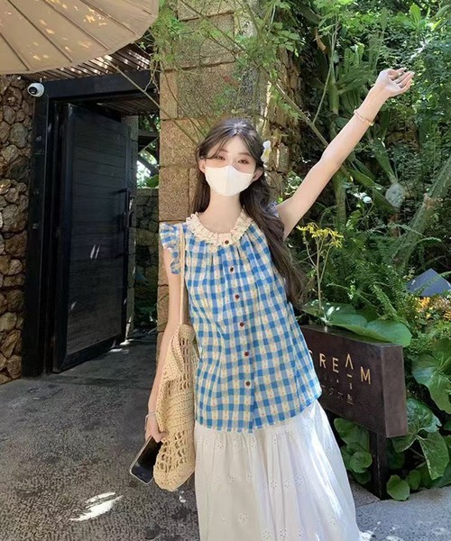 AsheKsha（アシクシャ）の「小フリル袖ドールシャツ（シャツ/ブラウス・レディース・ブルー・M）」の5枚目の写真