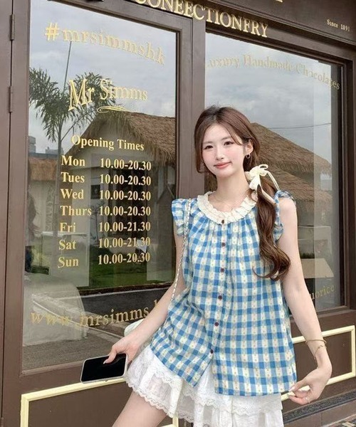 AsheKsha（アシクシャ）の「小フリル袖ドールシャツ（シャツ/ブラウス・レディース・ブルー・M）」の6枚目の写真