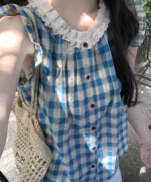 AsheKsha（アシクシャ）の「小フリル袖ドールシャツ（シャツ/ブラウス・レディース・ブルー・M）」の9枚目の写真