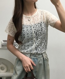 レース切替半袖プルオーバー
