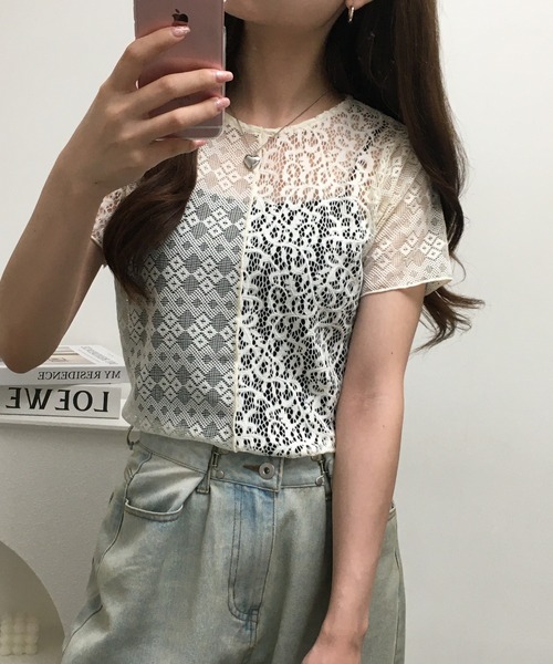 Gleam（グリーム）の「レース切替半袖プルオーバー（Tシャツ/カットソー・レディース・ブラック/アイボリー・F）」の15枚目の写真