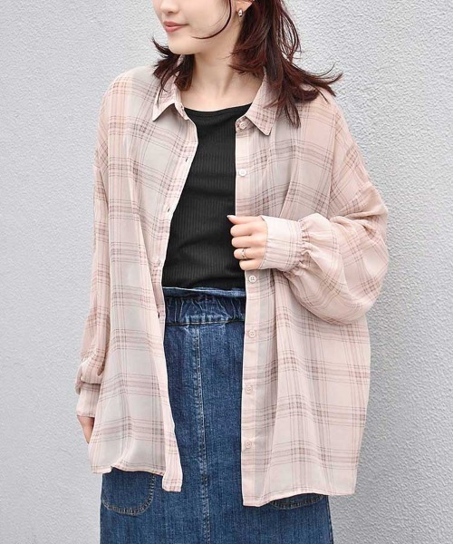 Bleu Bleuet(ブルーブルーエ)の「シアーチェックタンクトップ付きブラウス(シャツ/ブラウス・レディース・オフホワイト/グレー/ベージュ・M)」の3枚目の写真