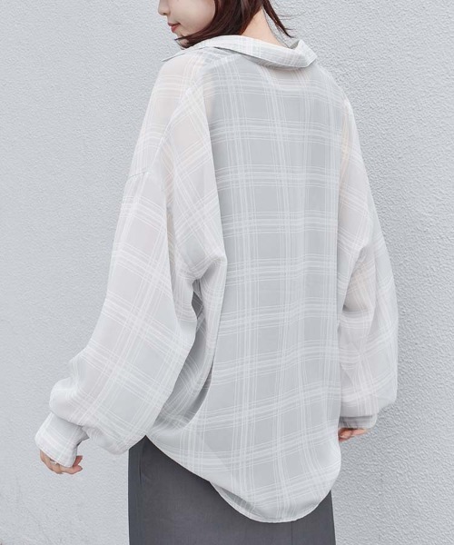Bleu Bleuet(ブルーブルーエ)の「シアーチェックタンクトップ付きブラウス(シャツ/ブラウス・レディース・オフホワイト/グレー/ベージュ・M)」の18枚目の写真