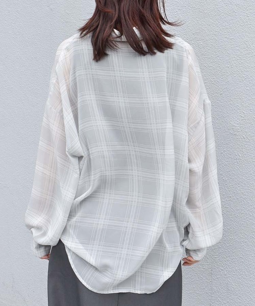 Bleu Bleuet(ブルーブルーエ)の「シアーチェックタンクトップ付きブラウス(シャツ/ブラウス・レディース・オフホワイト/グレー/ベージュ・M)」の19枚目の写真