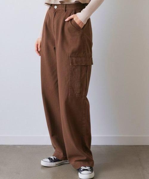 Human 2nd Occasion(ヒューマンセカンドオケージョン)の「大人のハイウエスト ストレート カーゴパンツ(カーゴパンツ・レディース・ブラウン/ナチュラル・M)」の2枚目の写真