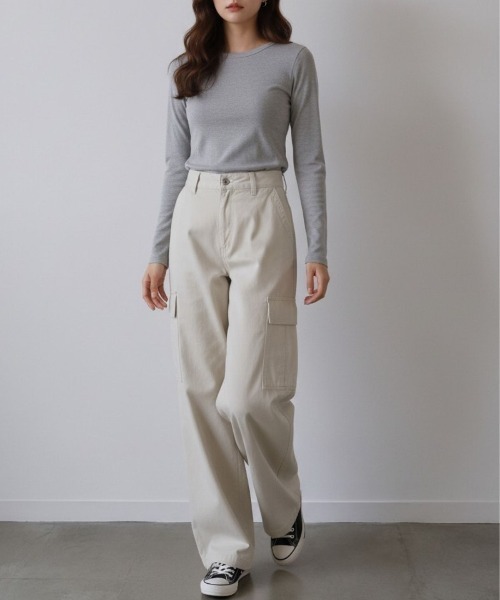 Human 2nd Occasion(ヒューマンセカンドオケージョン)の「大人のハイウエスト ストレート カーゴパンツ(カーゴパンツ・レディース・ブラウン/ナチュラル・M)」の7枚目の写真