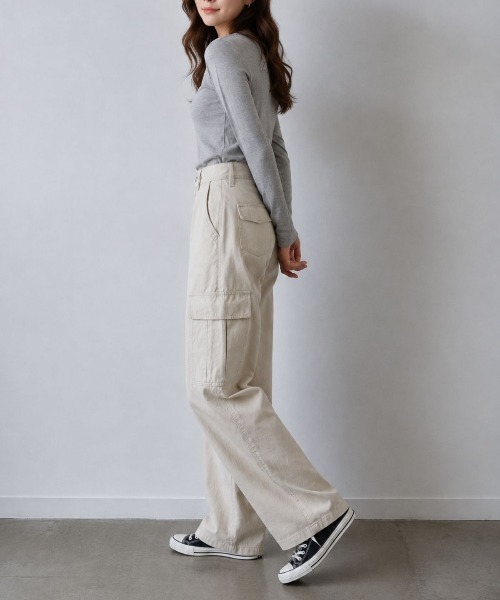 Human 2nd Occasion(ヒューマンセカンドオケージョン)の「大人のハイウエスト ストレート カーゴパンツ(カーゴパンツ・レディース・ブラウン/ナチュラル・M)」の9枚目の写真