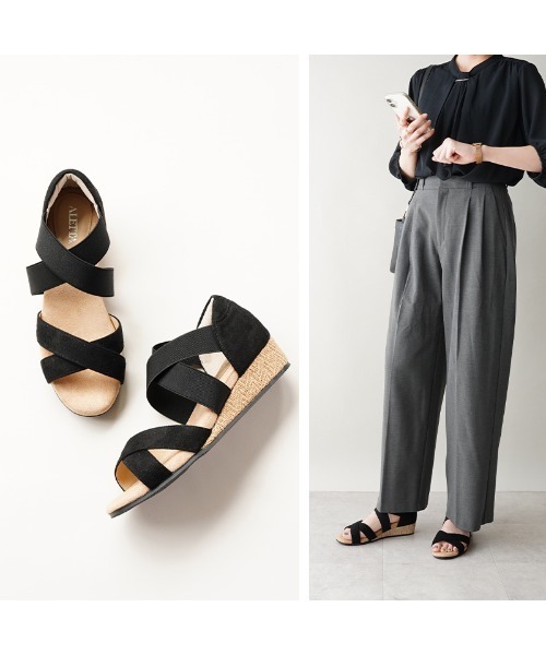 ALETTA（アレッタ）の「究極のプレーンサンダル　クロスゴム ジュートウェッジ（サンダル・レディース・ブラック/ブラック系/ベージュ系その他・S/M/L/LL）」の13枚目の写真