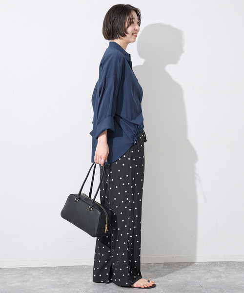 SLOBE IENA(スローブイエナ)の「《シリーズあり/追加2》フィブリルリラックスパンツ(その他パンツ・レディース・ブラック系その他/ブラック/ベージュ・38/40)」の4枚目の写真