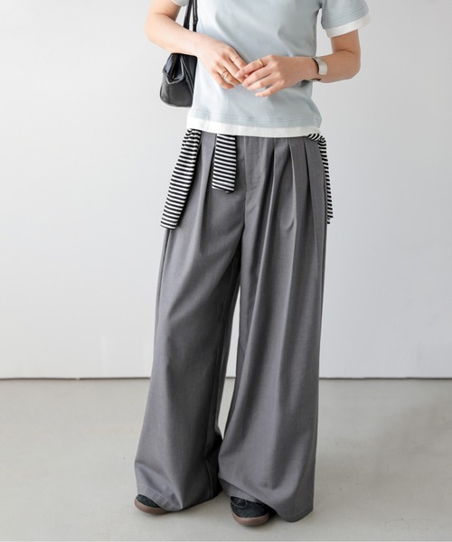AMELY(エミリー)の「3タックワイドパンツ(その他パンツ・レディース・アイボリー/ブラック/ベージュ/グレー・L/M)」の3枚目の写真