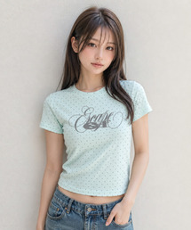 ESCAPEFROM | ラインイースケープレタリングプリントドットスリムフィット半袖Tシャツミント(Tシャツ/カットソー)