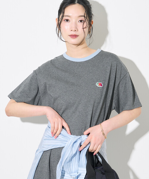 FREAK'S STORE(フリークスストア)の「FRUIT OF THE LOOM × FREAK'S STORE/フルーツオブザルーム 別注 リンガー Tシャツ ワンピース(ワンピース・レディース・ネイビー/ライトグレー/チャコール・フリ-)」の2枚目の写真
