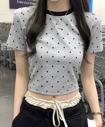ドット柄 配色 半袖Tシャツ