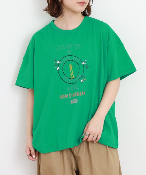 Emago(イマゴ)の「EMAGO カレッジロゴT 半袖(Tシャツ/カットソー・レディース・ホワイト/ブラック/グリーン・FREE)」の21枚目の写真