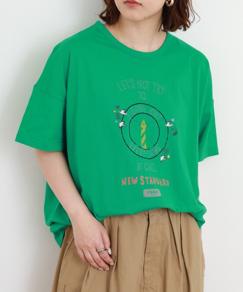 Emago(イマゴ)の「EMAGO カレッジロゴT 半袖(Tシャツ/カットソー・レディース・ホワイト/ブラック/グリーン・FREE)」の14枚目の写真