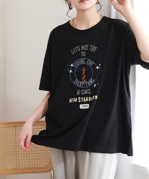 Emago(イマゴ)の「EMAGO カレッジロゴT 半袖(Tシャツ/カットソー・レディース・ホワイト/ブラック/グリーン・FREE)」の10枚目の写真
