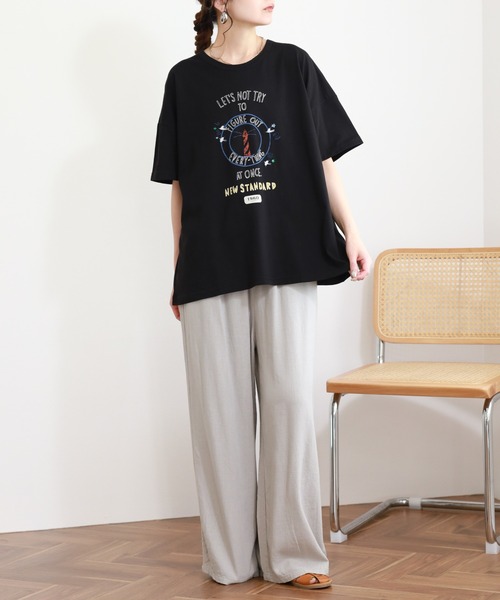 Emago(イマゴ)の「EMAGO カレッジロゴT 半袖(Tシャツ/カットソー・レディース・ホワイト/ブラック/グリーン・FREE)」の12枚目の写真