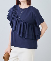 【接触冷感・UVカット・汗染み防止】アシメフリルデザイン半袖Tシャツ