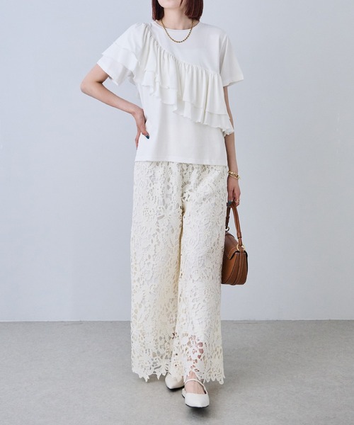 each（イーチ）の「【接触冷感・UVカット・汗染み防止】アシメフリルデザイン半袖Tシャツ（Tシャツ/カットソー・レディース・ピンク/ネイビー/ホワイト・FREE）」の9枚目の写真