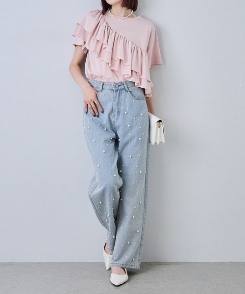 each（イーチ）の「【接触冷感・UVカット・汗染み防止】アシメフリルデザイン半袖Tシャツ（Tシャツ/カットソー・レディース・ピンク/ネイビー/ホワイト・FREE）」の21枚目の写真
