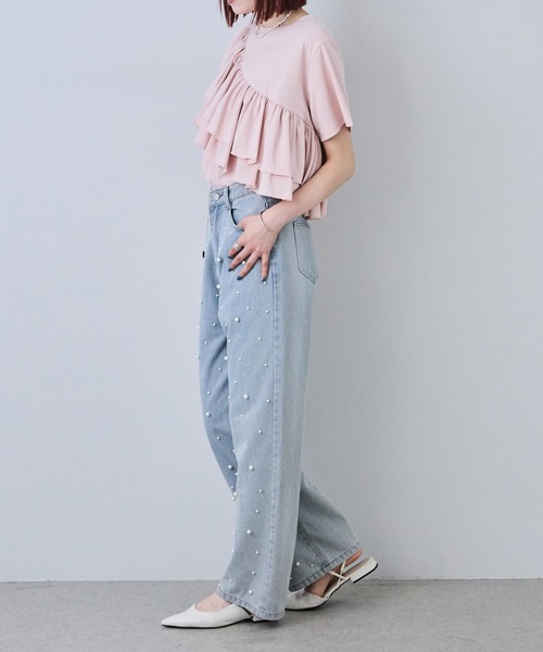 each（イーチ）の「【接触冷感・UVカット・汗染み防止】アシメフリルデザイン半袖Tシャツ（Tシャツ/カットソー・レディース・ピンク/ネイビー/ホワイト・FREE）」の22枚目の写真