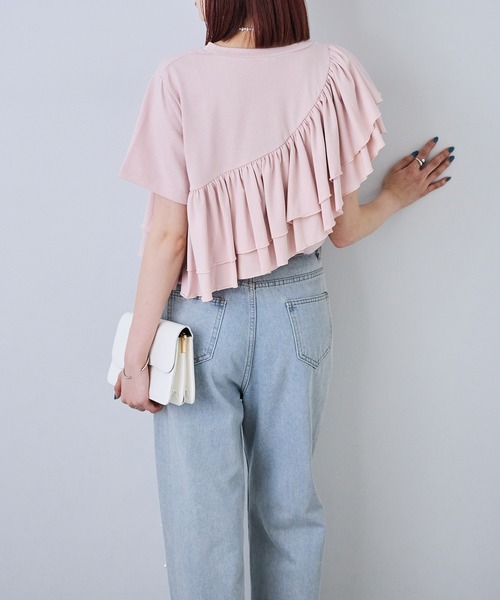 each（イーチ）の「【接触冷感・UVカット・汗染み防止】アシメフリルデザイン半袖Tシャツ（Tシャツ/カットソー・レディース・ピンク/ネイビー/ホワイト・FREE）」の19枚目の写真