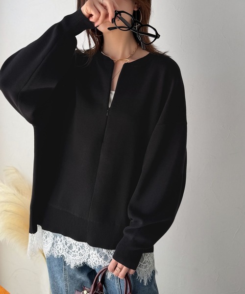 Classical Evon(クラシカルエヴォン)の「大人はレースをこう着る!裾レースドッキングミラノリブトップス(長袖)(Tシャツ/カットソー・レディース・ブラック×ブラック/チャコール/モカ/ブラック×ホワイト・LARGE/MEDIUM/SMALL/X-LARGE)」の6枚目の写真