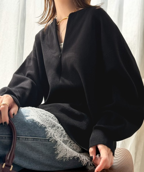 Classical Evon(クラシカルエヴォン)の「大人はレースをこう着る!裾レースドッキングミラノリブトップス(長袖)(Tシャツ/カットソー・レディース・ブラック×ブラック/チャコール/モカ/ブラック×ホワイト・LARGE/MEDIUM/SMALL/X-LARGE)」の7枚目の写真