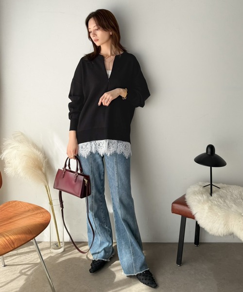 Classical Evon(クラシカルエヴォン)の「大人はレースをこう着る!裾レースドッキングミラノリブトップス(長袖)(Tシャツ/カットソー・レディース・ブラック×ブラック/チャコール/モカ/ブラック×ホワイト・LARGE/MEDIUM/SMALL/X-LARGE)」の9枚目の写真