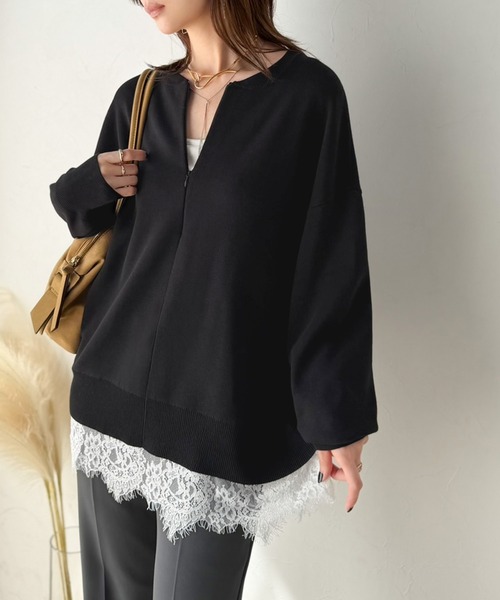 Classical Evon(クラシカルエヴォン)の「大人はレースをこう着る!裾レースドッキングミラノリブトップス(長袖)(Tシャツ/カットソー・レディース・ブラック×ブラック/チャコール/モカ/ブラック×ホワイト・LARGE/MEDIUM/SMALL/X-LARGE)」の11枚目の写真