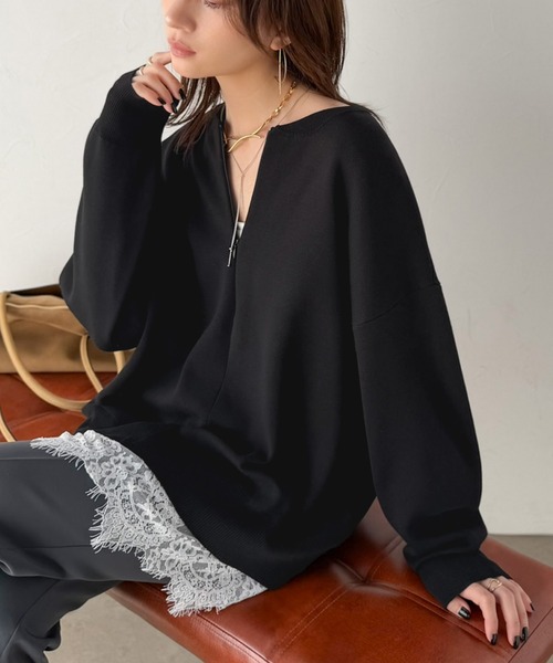 Classical Evon(クラシカルエヴォン)の「大人はレースをこう着る!裾レースドッキングミラノリブトップス(長袖)(Tシャツ/カットソー・レディース・ブラック×ブラック/チャコール/モカ/ブラック×ホワイト・LARGE/MEDIUM/SMALL/X-LARGE)」の13枚目の写真